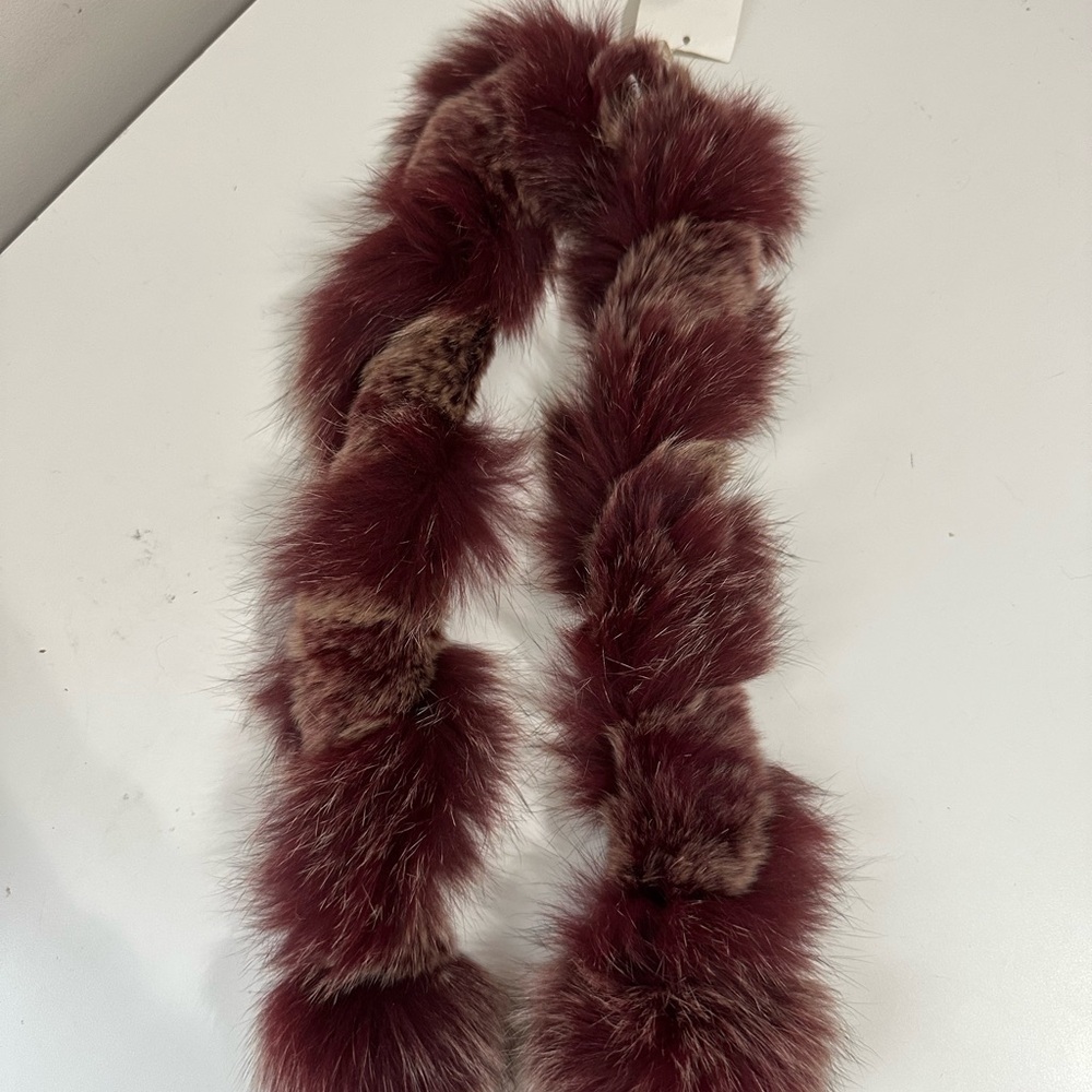 Collection XIIX Elegant Red Rabbit And Fox Fur Scarf Women’s Size 30”L